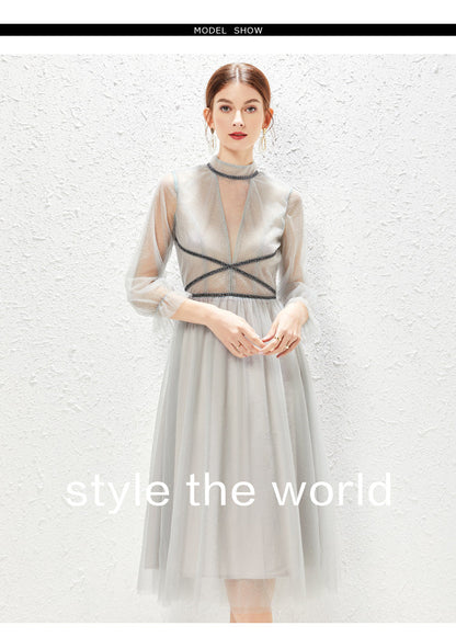 New Light Luxurious Small High End Banquet Temperament Famous Lady Perspective Gauze Dress by Ragazza