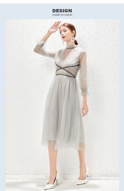 New Light Luxurious Small High End Banquet Temperament Famous Lady Perspective Gauze Dress by Ragazza