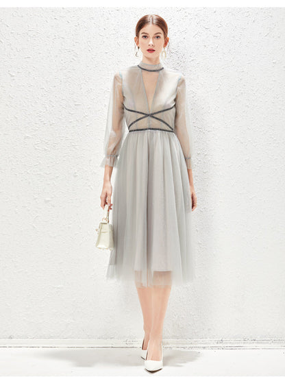 New Light Luxurious Small High End Banquet Temperament Famous Lady Perspective Gauze Dress by Ragazza