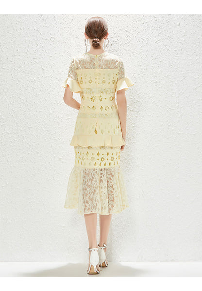 Walk Show New Fashion High end Women Hollow Lace Fishtail Hip Wrap Dress by Ragazza