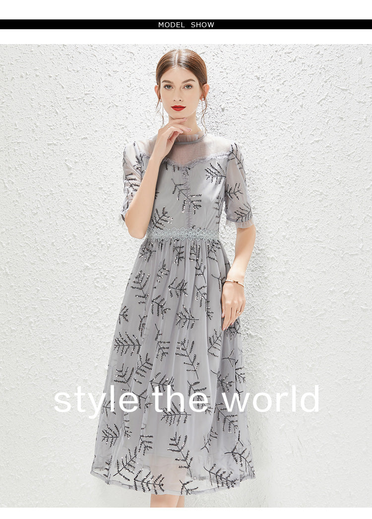 New Grey Gauze Sequin Dress Fashion Lady Temperament Elegant Dress by Ragazza