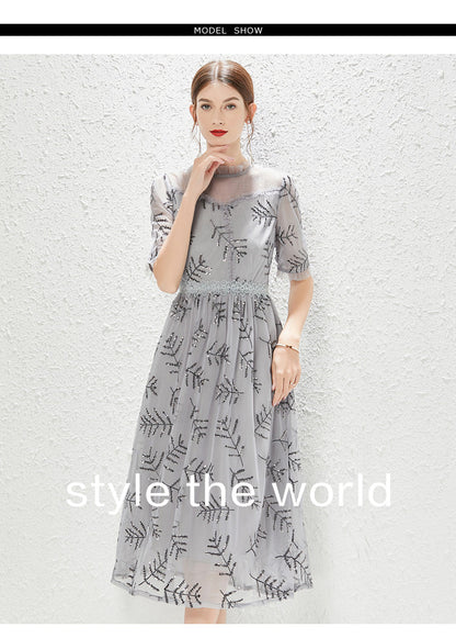 New Grey Gauze Sequin Dress Fashion Lady Temperament Elegant Dress by Ragazza