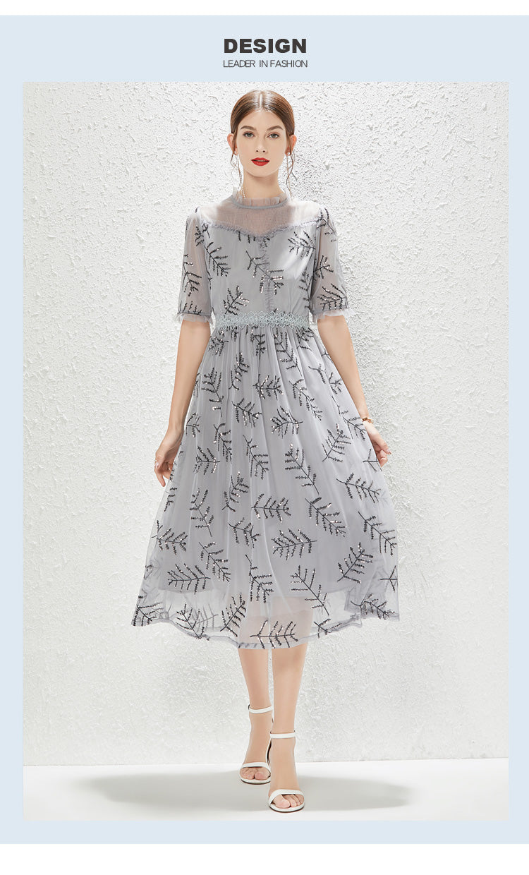 New Grey Gauze Sequin Dress Fashion Lady Temperament Elegant Dress by Ragazza