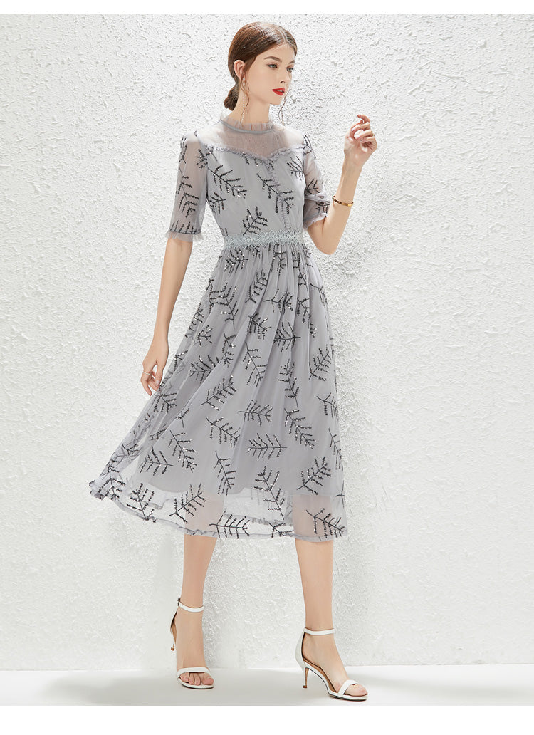 New Grey Gauze Sequin Dress Fashion Lady Temperament Elegant Dress by Ragazza