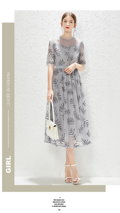 New Grey Gauze Sequin Dress Fashion Lady Temperament Elegant Dress by Ragazza