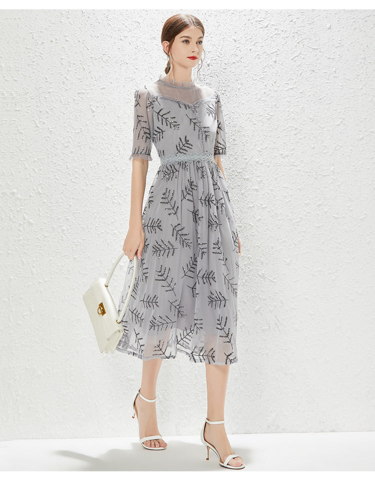 New Grey Gauze Sequin Dress Fashion Lady Temperament Elegant Dress by Ragazza