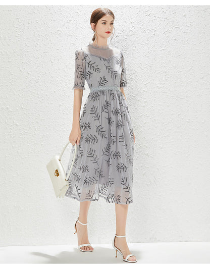New Grey Gauze Sequin Dress Fashion Lady Temperament Elegant Dress by Ragazza