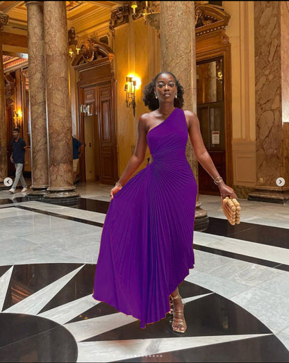 Popular Slim One Shoulder Cutout Pleated Dress by Ragazza