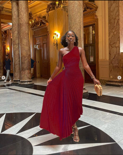 Popular Slim One Shoulder Cutout Pleated Dress by Ragazza