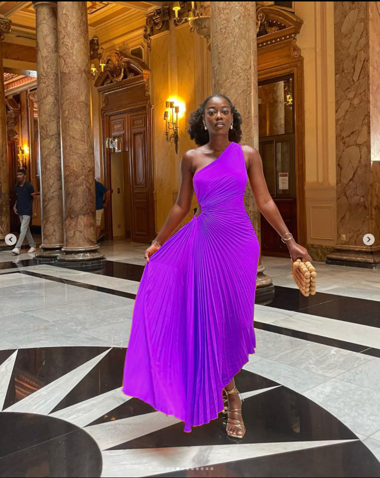 Popular Slim One Shoulder Cutout Pleated Dress by Ragazza