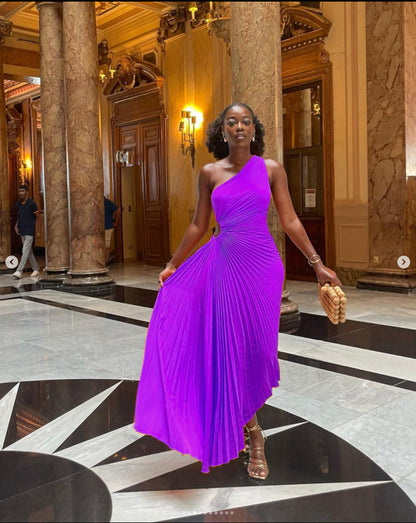 Popular Slim One Shoulder Cutout Pleated Dress by Ragazza