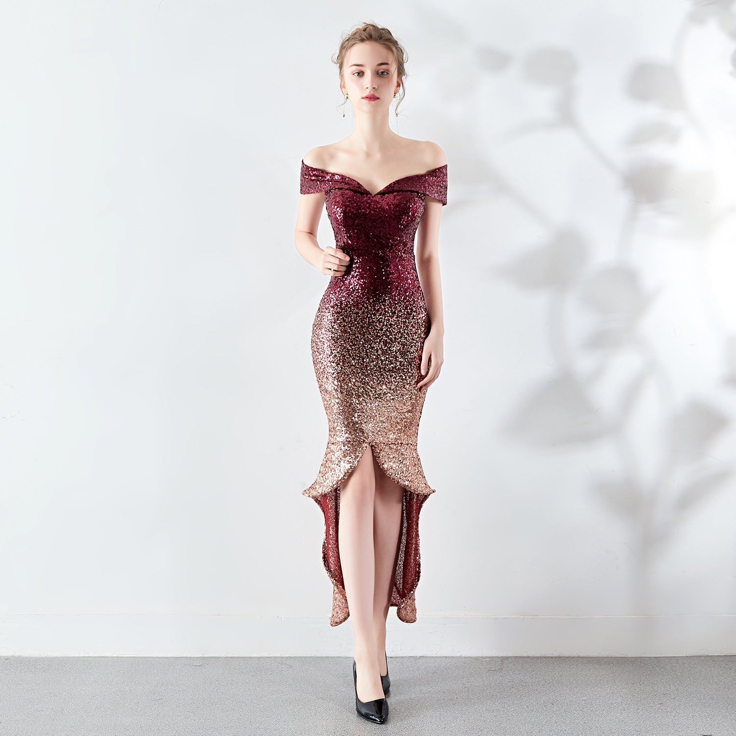 Wrapped Chest See through L Gradient Sequin Sheath Sexy Dress Wedding Cocktail Party Gift by Ragazza