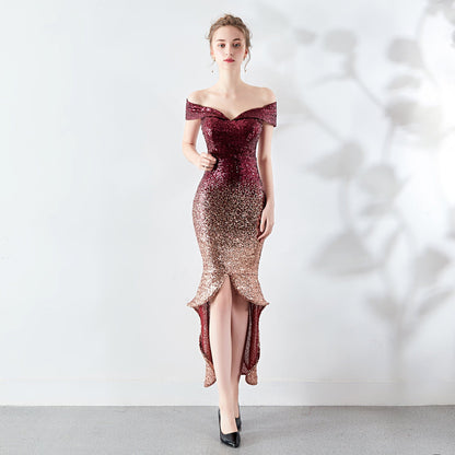 Wrapped Chest See through L Gradient Sequin Sheath Sexy Dress Wedding Cocktail Party Gift by Ragazza
