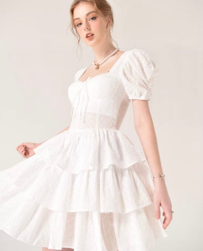 ThreeDimensional Boning Corset Embroidered Waist OnePiece Culotte Women Spring Summer Slimming Pleated Hollow Out Cutout Dress by Ragazza