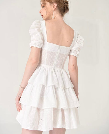 ThreeDimensional Boning Corset Embroidered Waist OnePiece Culotte Women Spring Summer Slimming Pleated Hollow Out Cutout Dress by Ragazza