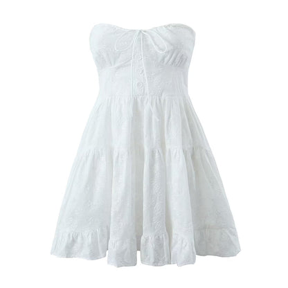 Pure Dignified White Dress Summer Lady Square Collar Mid Length Dress Women by Ragazza