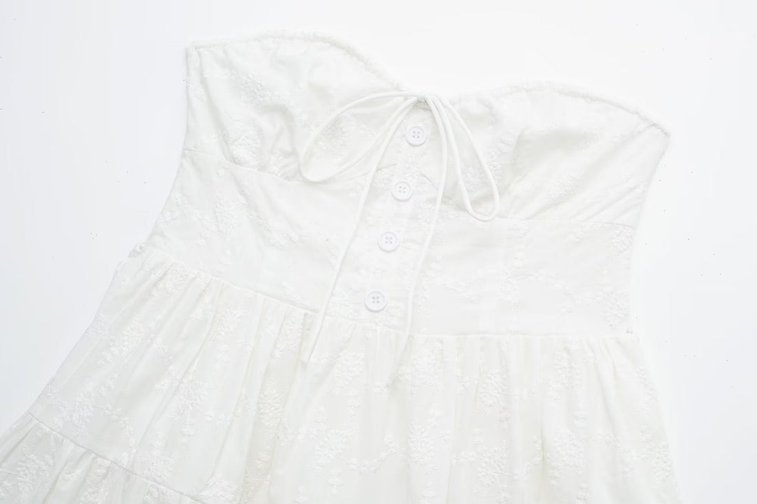 Pure Dignified White Dress Summer Lady Square Collar Mid Length Dress Women by Ragazza