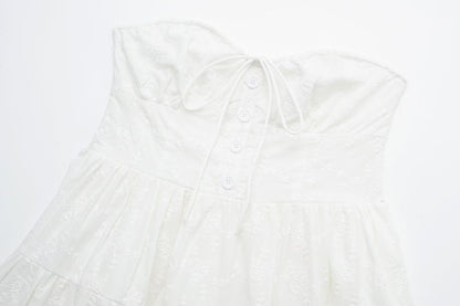 Pure Dignified White Dress Summer Lady Square Collar Mid Length Dress Women by Ragazza
