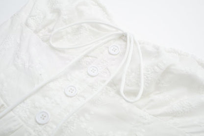 Pure Dignified White Dress Summer Lady Square Collar Mid Length Dress Women by Ragazza