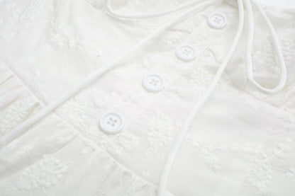 Pure Dignified White Dress Summer Lady Square Collar Mid Length Dress Women by Ragazza