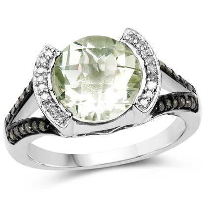 3.59 Carat Genuine Green Amethyst, Green Diamond &amp; White Diamond .925 Sterling Silver Ring by Bids.com
