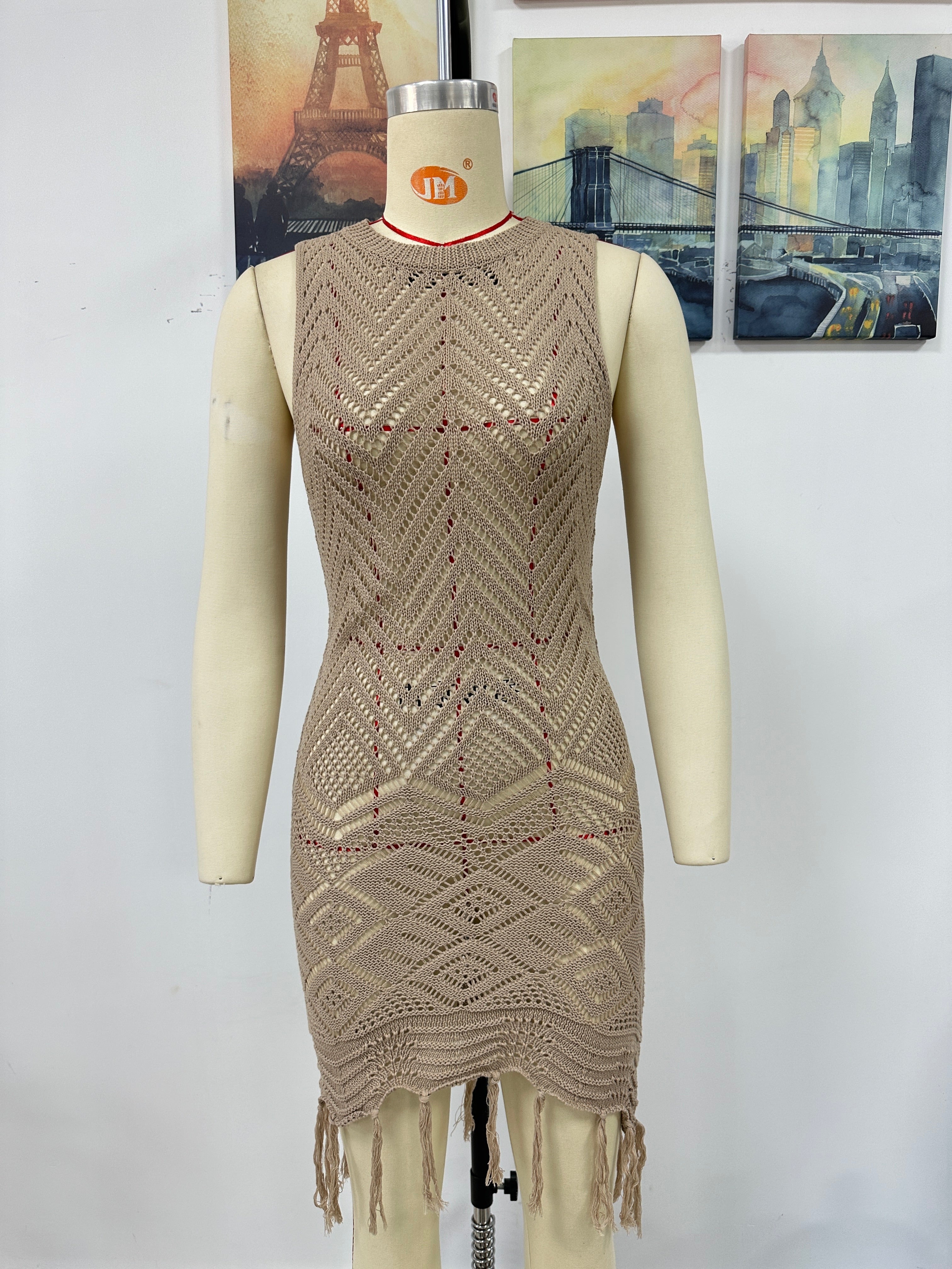 Spring Summer Dress Tassel Hollow Out Cutout Women Knitwear by Ragazza