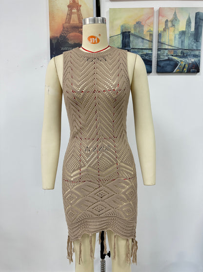 Spring Summer Dress Tassel Hollow Out Cutout Women Knitwear by Ragazza