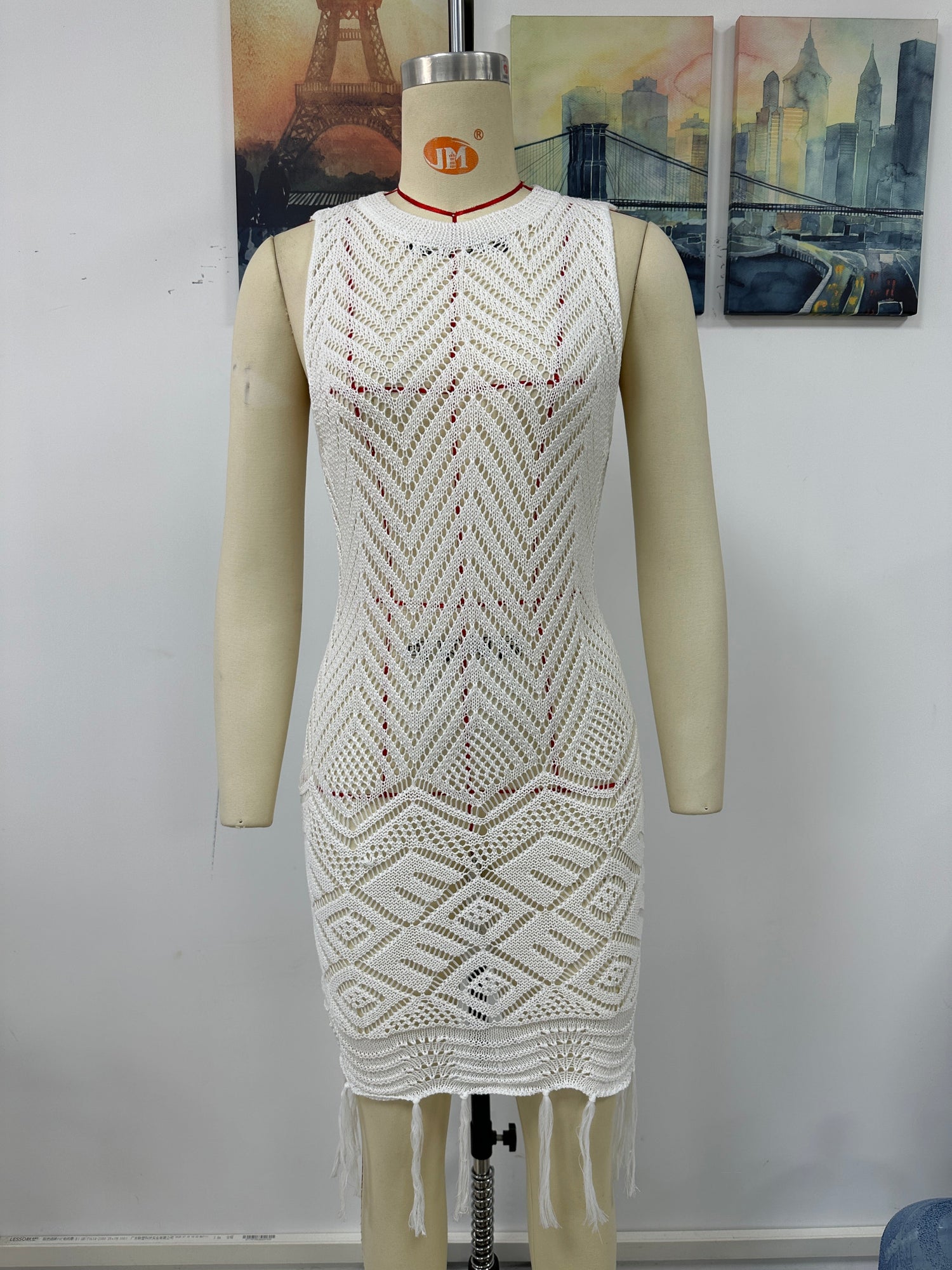 Spring Summer Dress Tassel Hollow Out Cutout Women Knitwear by Ragazza
