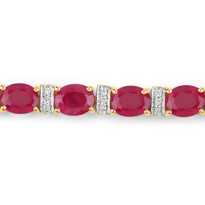 7.76 Carat Genuine Ruby and White Diamond 14K Yellow Gold Bracelet  DestGlow