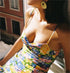 Summer Small Fresh V neck Yellow Printings Pleated Dress for Women by Ragazza