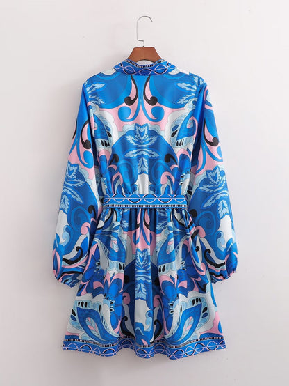Autumn Women Clothing Long Sleeve V neck Positioning Floral Dress by Ragazza