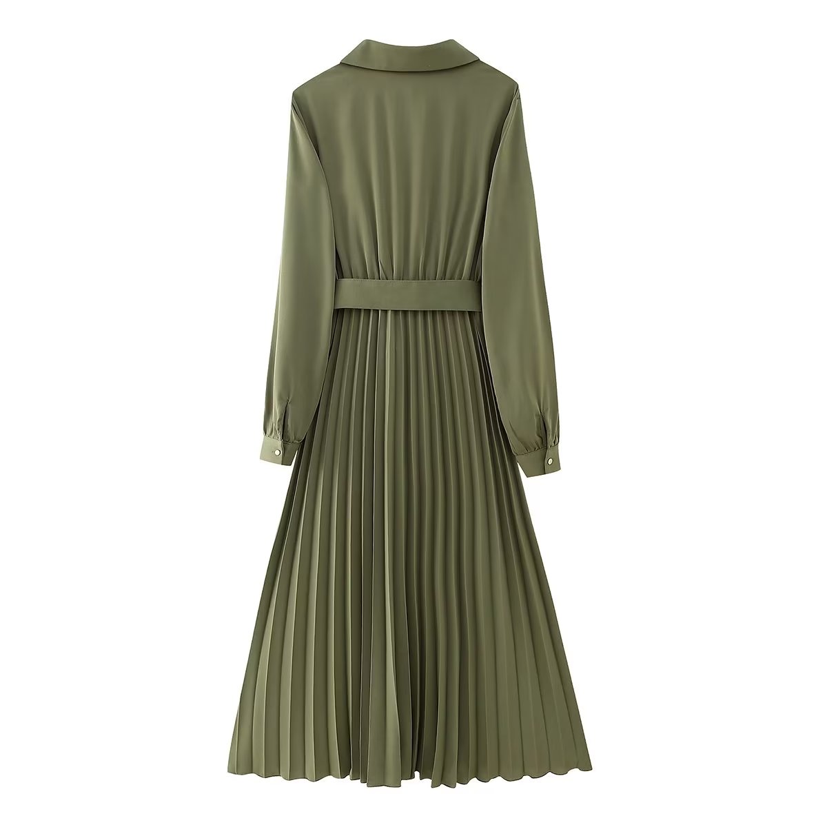 Women Clothing Winter V neck Belt Pleated Dress  DestGlow