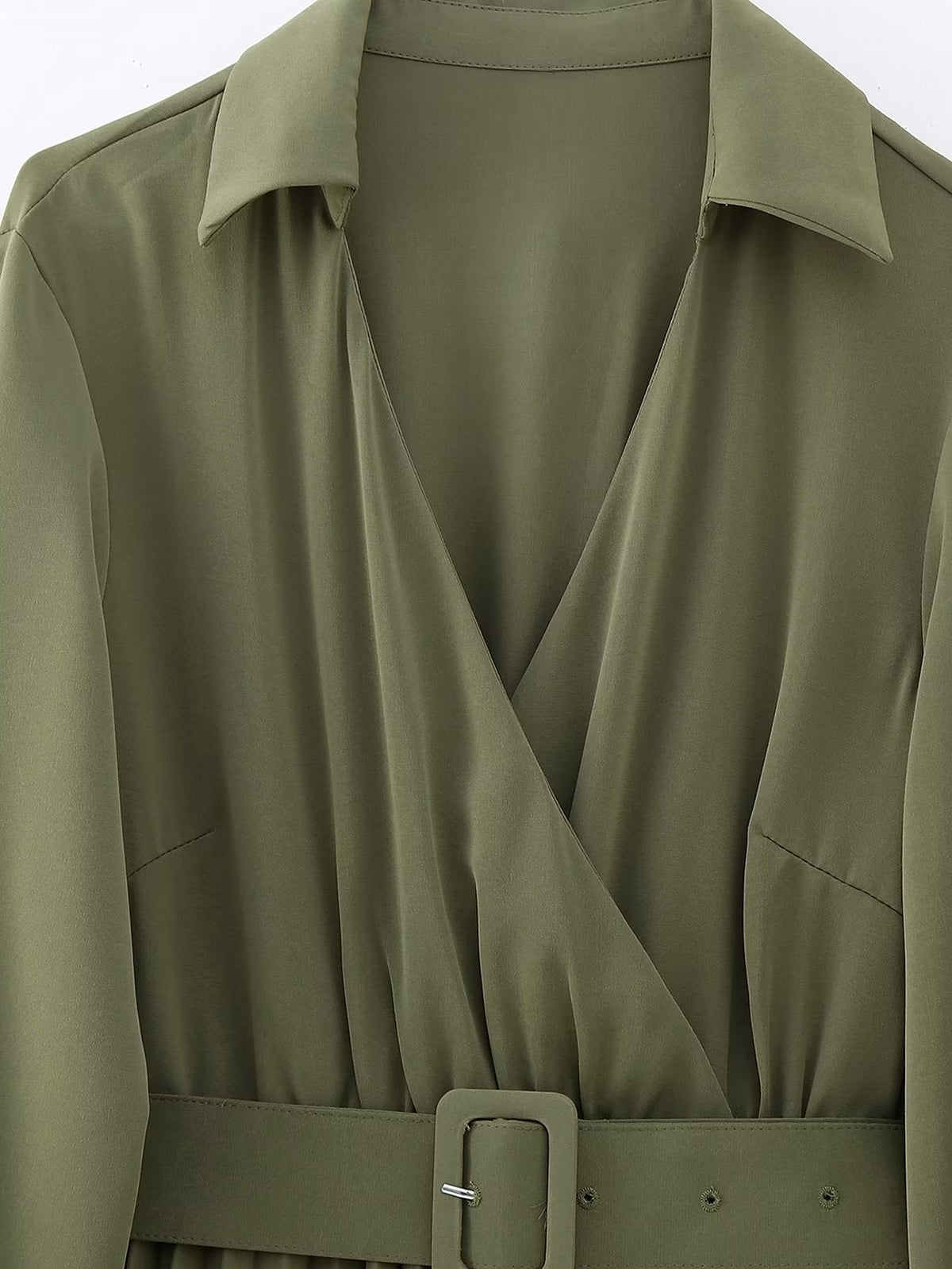 Women Clothing Winter V neck Belt Pleated Dress  DestGlow
