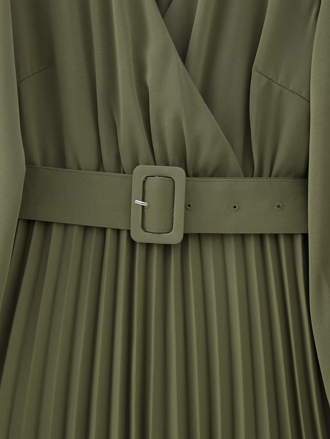 Women Clothing Winter V neck Belt Pleated Dress  DestGlow