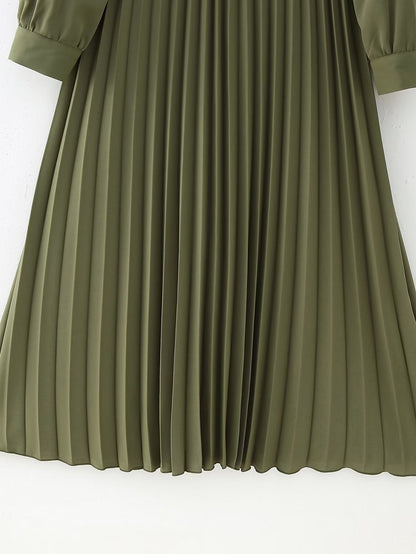 Women Clothing Winter V neck Belt Pleated Dress  DestGlow
