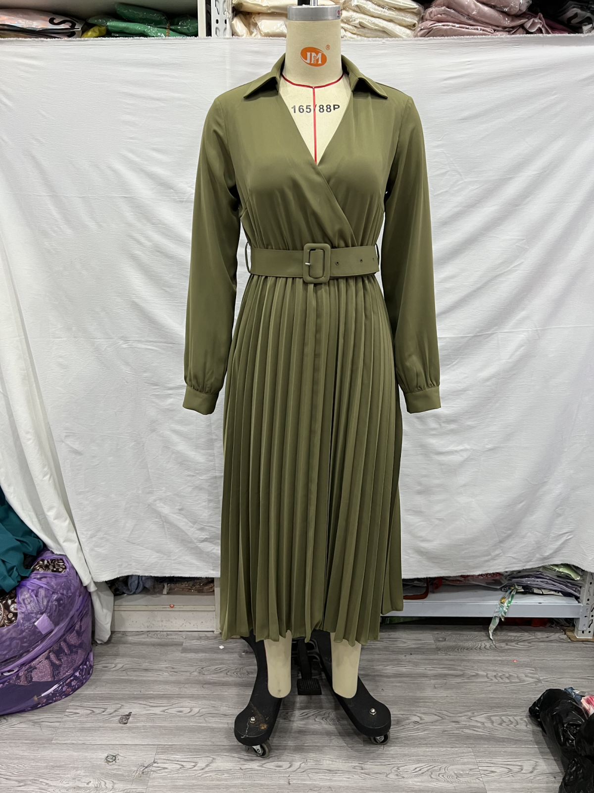 Women Clothing Winter V neck Belt Pleated Dress  DestGlow