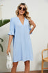Summer Solid Color V neck Loose Pleated Half Length Sleeve Dress Women by Ragazza