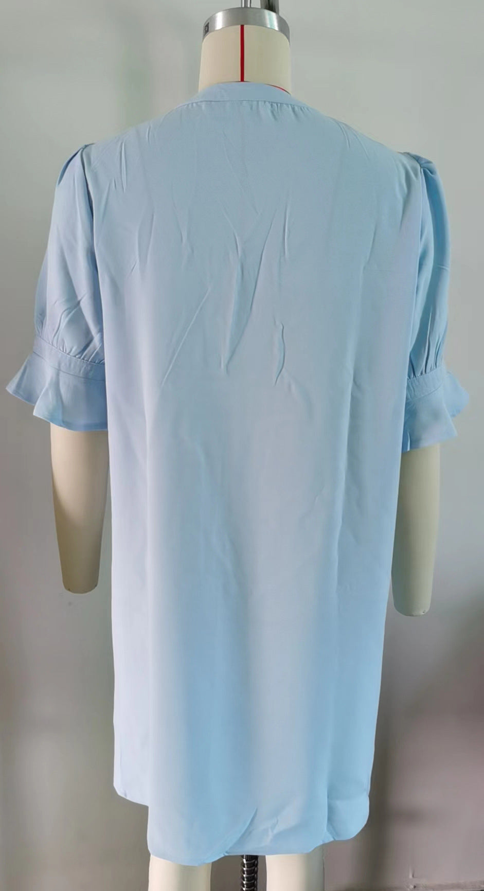 Summer Solid Color V neck Loose Pleated Half Length Sleeve Dress Women by Ragazza