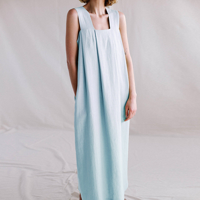 Ramie Sleeveless Maxi Dress Spring Summer French Design Loose Linen Cotton Linen Square Collar Cami Dress by Ragazza