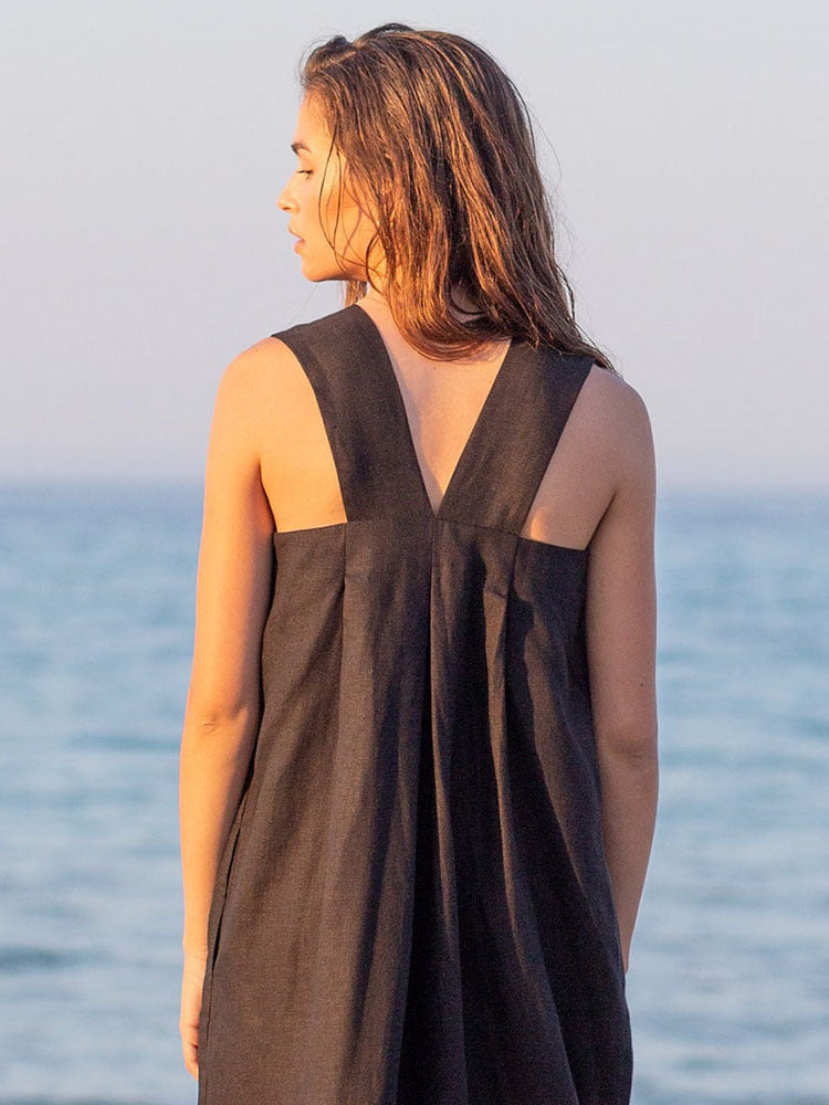 Ramie Sleeveless Maxi Dress Spring Summer French Design Loose Linen Cotton Linen Square Collar Cami Dress by Ragazza