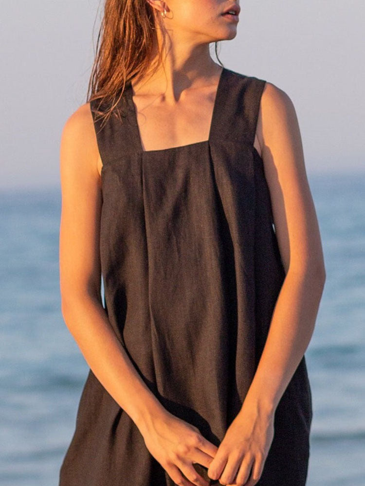 Ramie Sleeveless Maxi Dress Spring Summer French Design Loose Linen Cotton Linen Square Collar Cami Dress by Ragazza