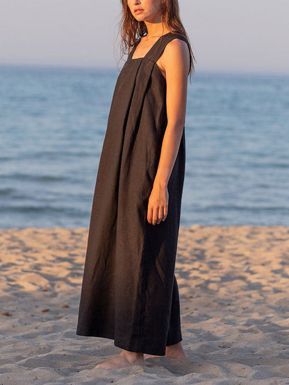 Ramie Sleeveless Maxi Dress Spring Summer French Design Loose Linen Cotton Linen Square Collar Cami Dress by Ragazza