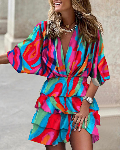 Women Batman Sleeve V Neck Irregular Hem Dress by Ragazza
