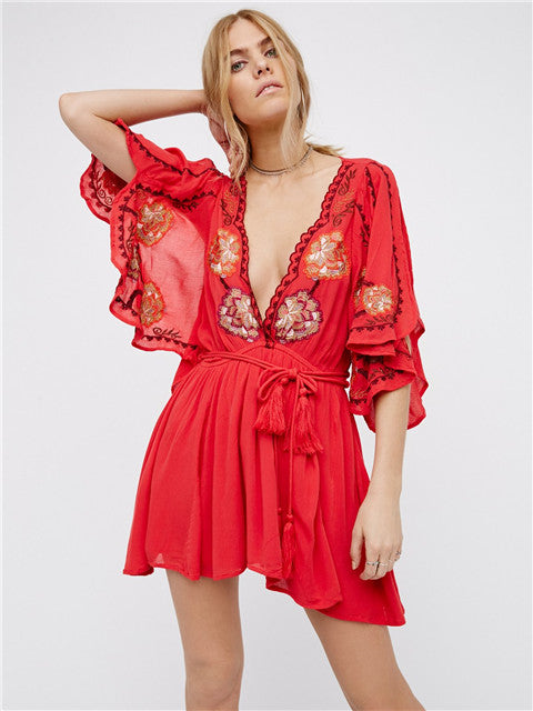 Women Spring and Summer Elegant Seaside Holiday Sexy Embroidered Dress by Ragazza