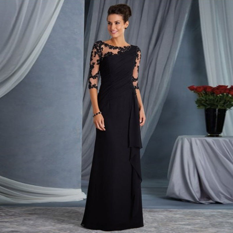 Women Clothing Long Lace See Through round Neck Shirt With Half Sleeve Dress Wedding Dress by Ragazza