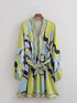Women Clothing Summer Casual Collared Long Sleeve Printed Shirt Dress Lace-up Dress by Ragazza