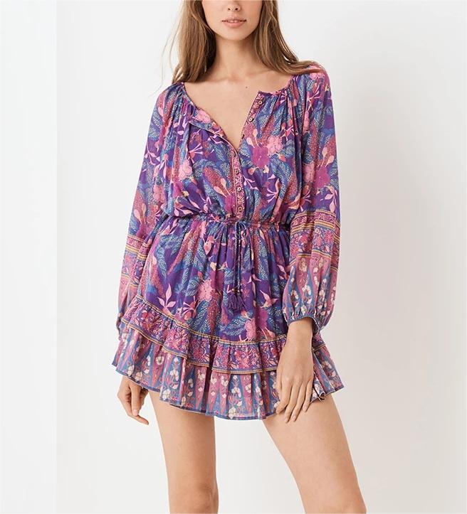 Women Rayon Positioning Tassel Copper Cylinder Elastic Waist Dress by Ragazza