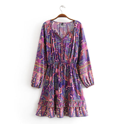 Women Rayon Positioning Tassel Copper Cylinder Elastic Waist Dress by Ragazza