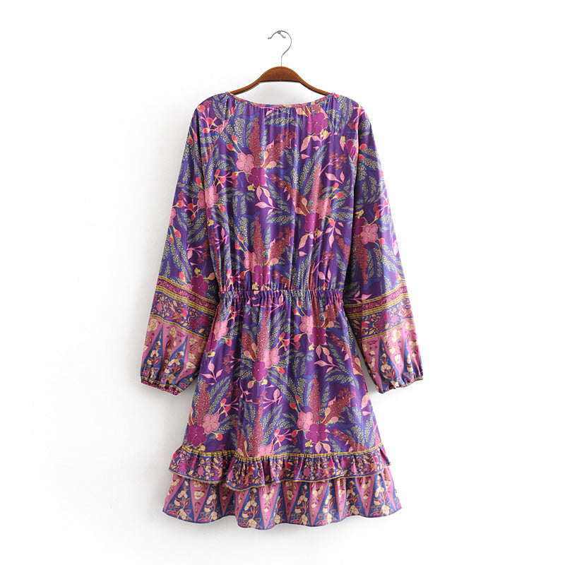 Women Rayon Positioning Tassel Copper Cylinder Elastic Waist Dress by Ragazza