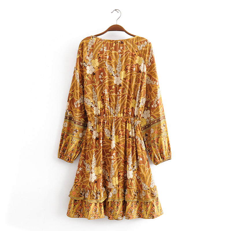 Women Rayon Positioning Tassel Copper Cylinder Elastic Waist Dress by Ragazza